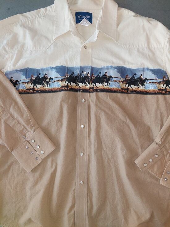 Wrangler Other - Vintage Wrangler Rodeo Cowboy Horses Print Western Pearl Snap Shirt Size XXL